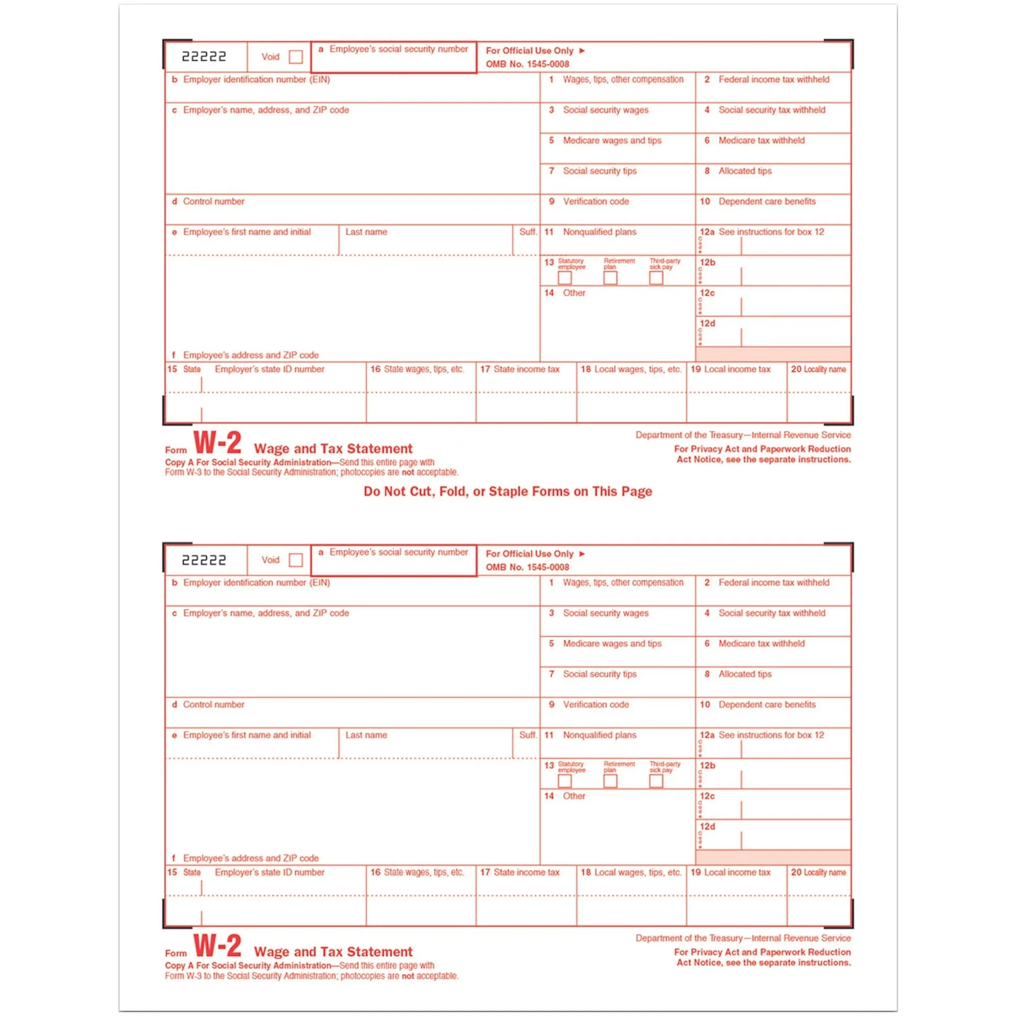 TOPS W2 Laser Forms 6-part Tax Kit