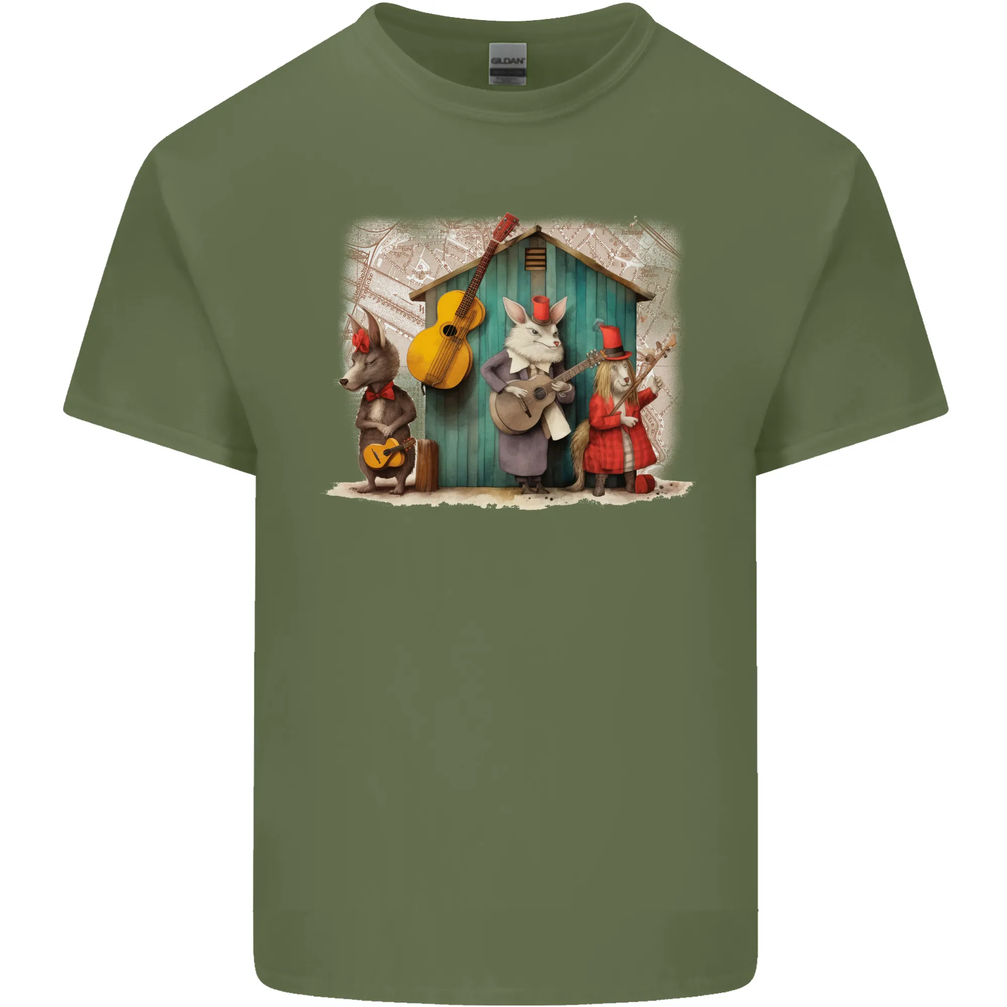 Town Musicians of Bremen Guitar Folk Mens Light Cotton T-Shirt