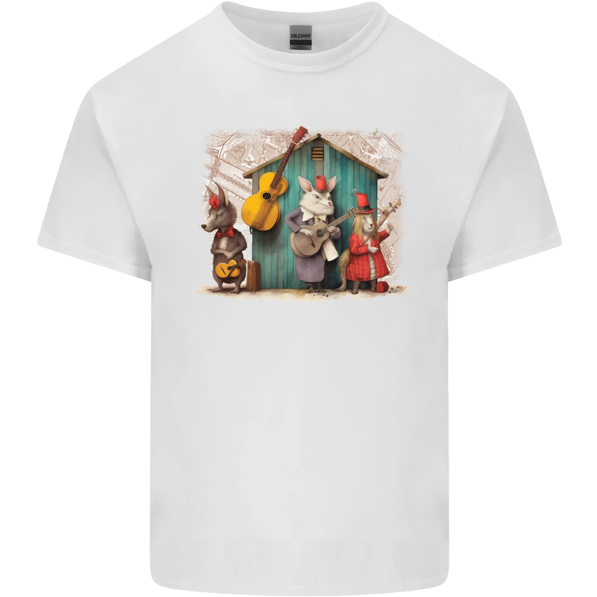 Town Musicians of Bremen Guitar Folk Mens Light Cotton T-Shirt