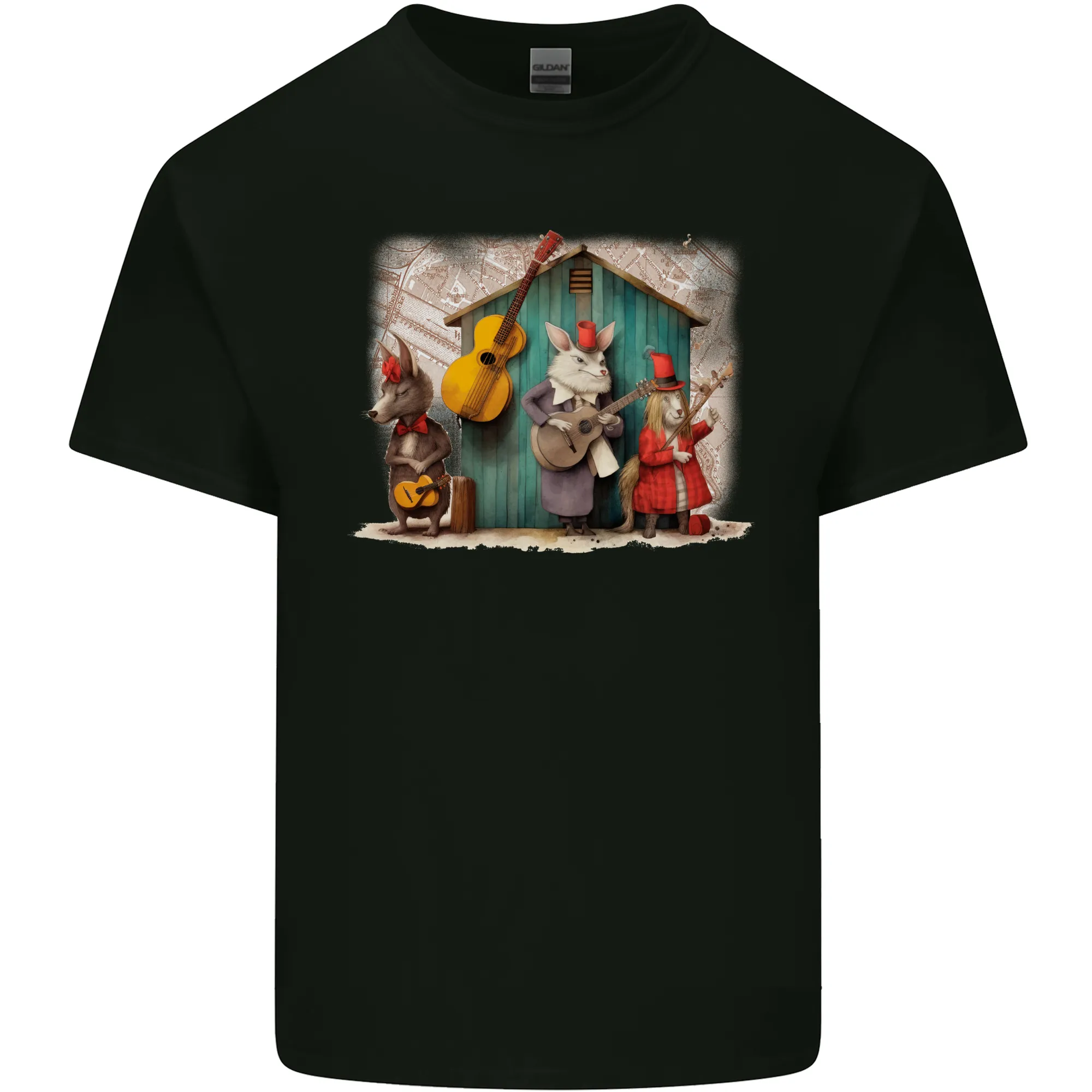 Town Musicians of Bremen Guitar Folk Mens Light Cotton T-Shirt