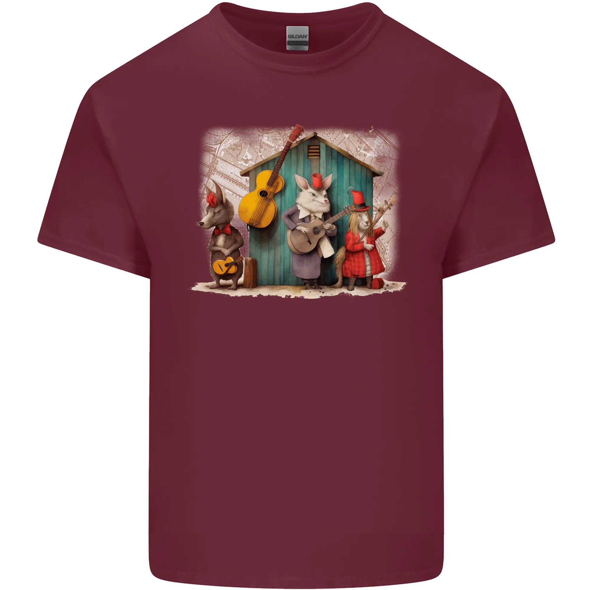 Town Musicians of Bremen Guitar Folk Mens Light Cotton T-Shirt