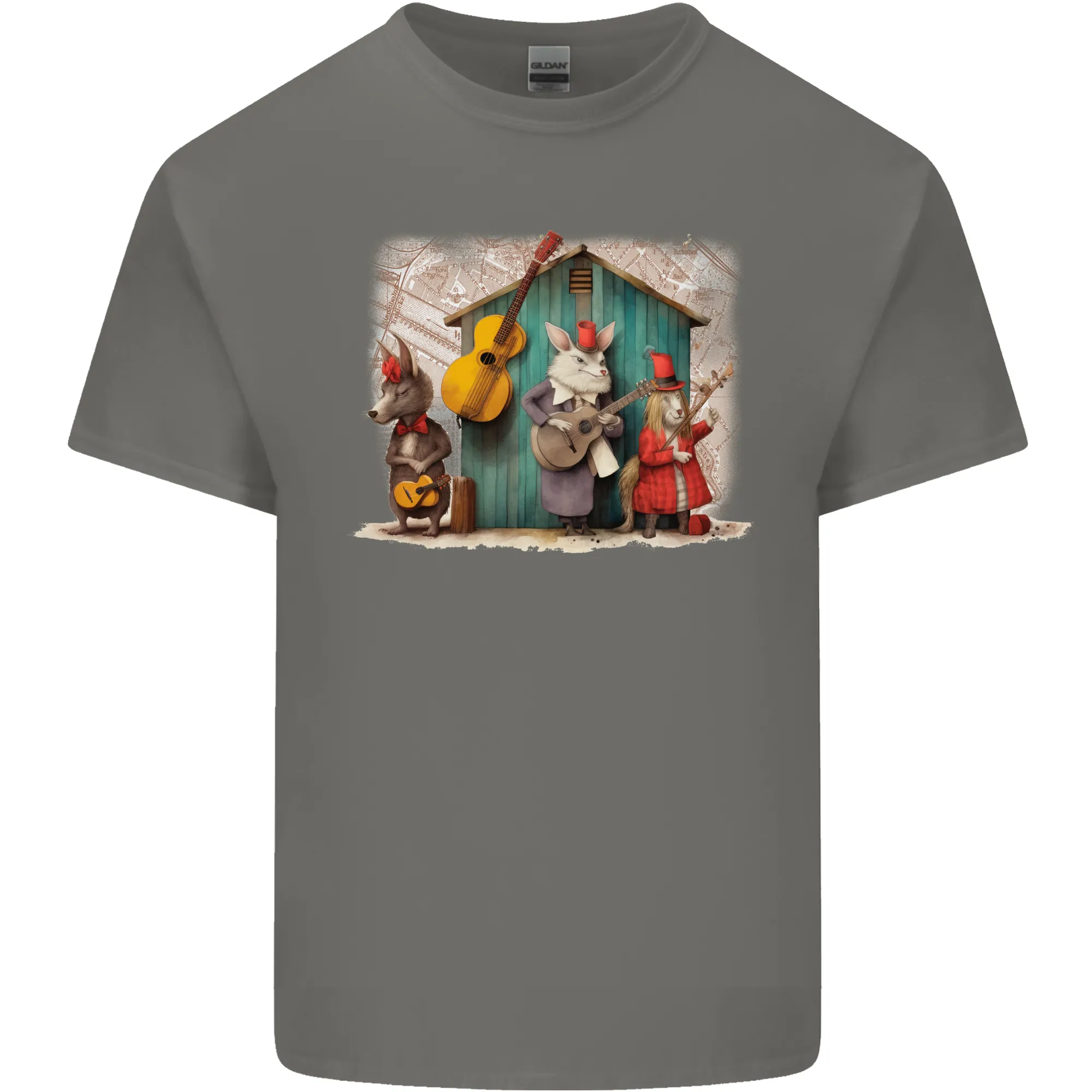 Town Musicians of Bremen Guitar Folk Mens Light Cotton T-Shirt