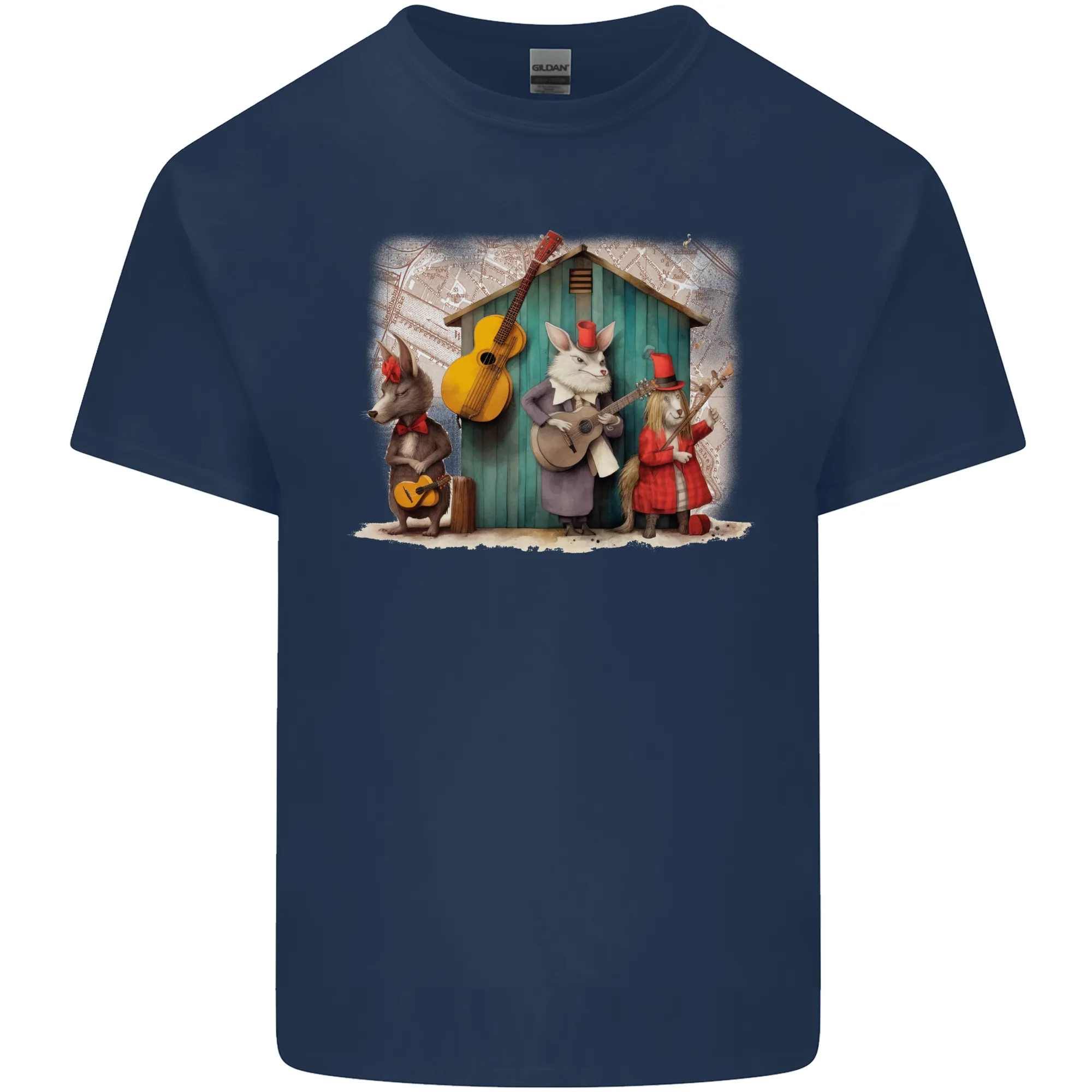 Town Musicians of Bremen Guitar Folk Mens Light Cotton T-Shirt