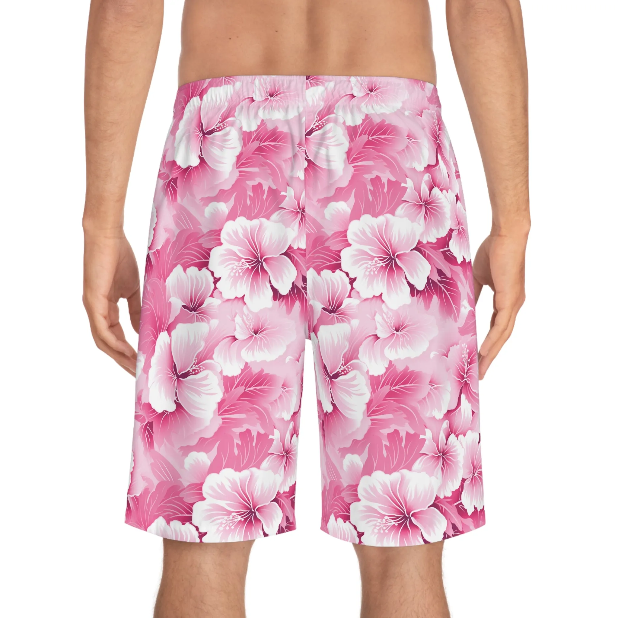 Tropical Pink Floral Men's Board Shorts - Perfect for Beach Days & Summer Getaways