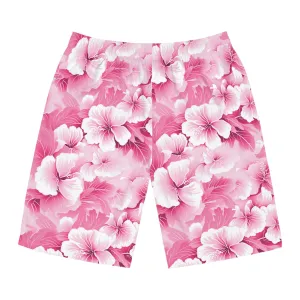 Tropical Pink Floral Men's Board Shorts - Perfect for Beach Days & Summer Getaways