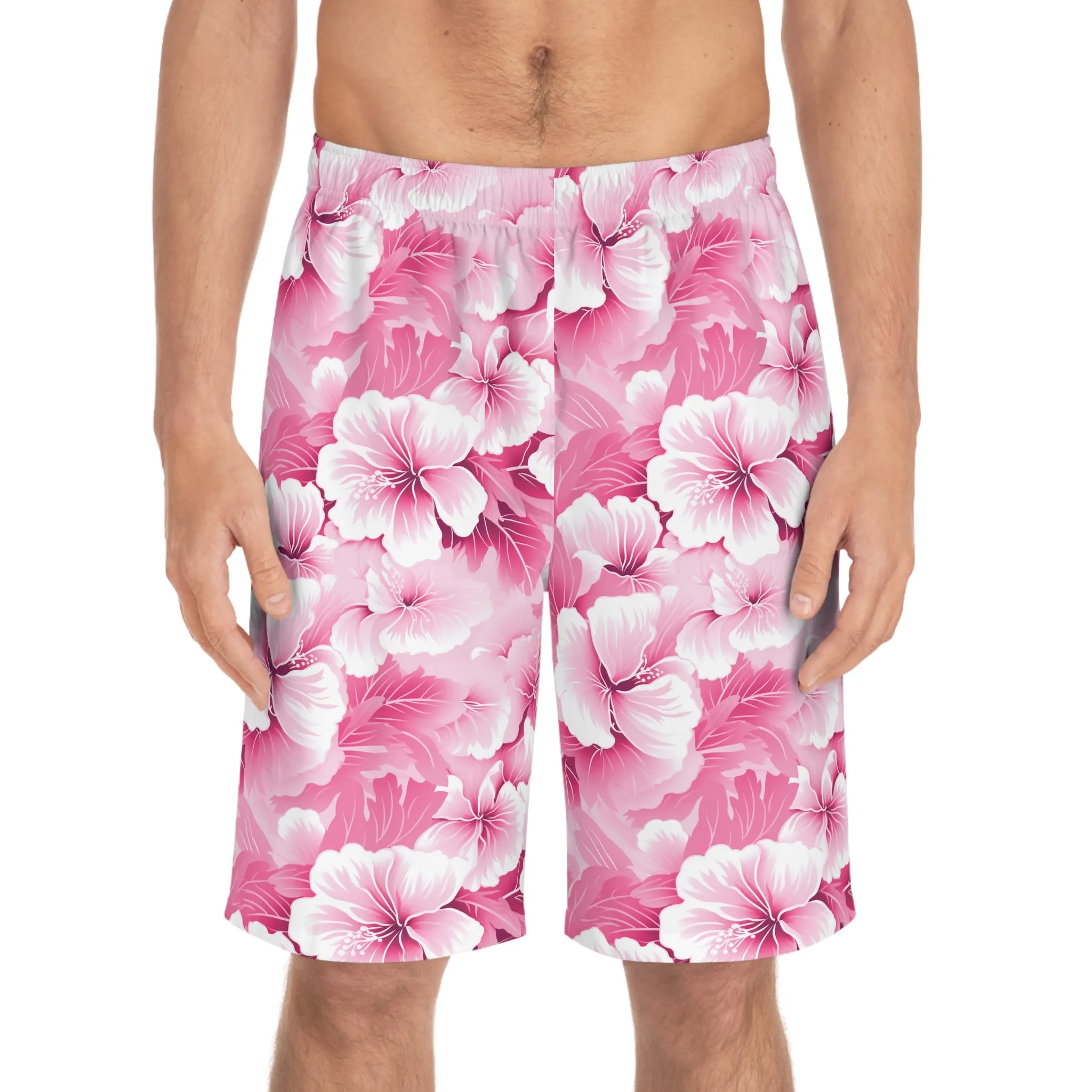 Tropical Pink Floral Men's Board Shorts - Perfect for Beach Days & Summer Getaways