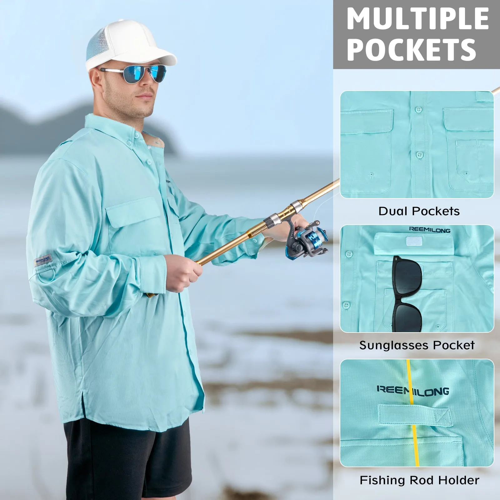 TruDave Men's Long Sleeve Fishshirt, Clothing with SPF Sun Protection, Sun Proof UV 50  Protection Sunblock Long Sleeve Fishing Shirts for Men, Performance Fishing Gear Shirts Khaki