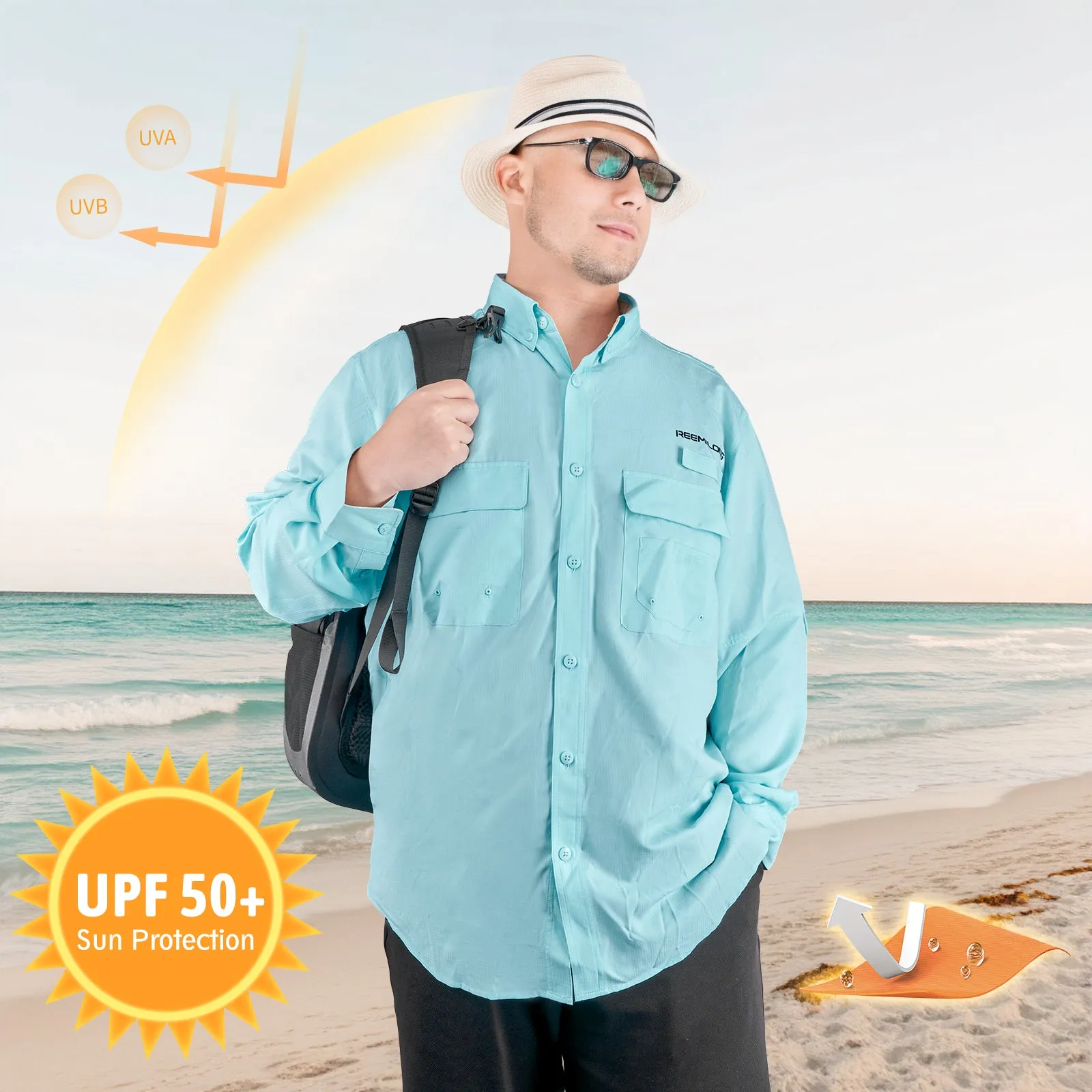 TruDave Men's Long Sleeve Fishshirt, Clothing with SPF Sun Protection, Sun Proof UV 50  Protection Sunblock Long Sleeve Fishing Shirts for Men, Performance Fishing Gear Shirts Khaki