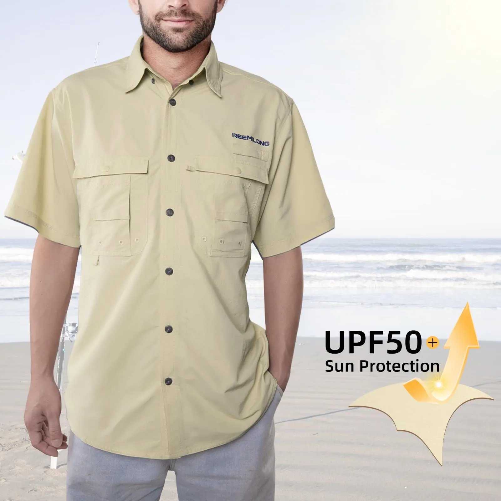 Trudave Men's Short Sleeve Fishing Shirts, UPF 50  Sun Protection & Quick Dry Shirts for Hiking Camping Beach