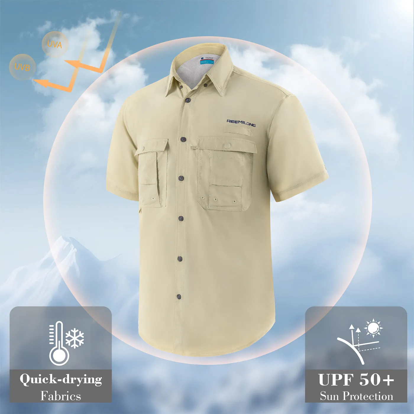 Trudave Men's Short Sleeve Fishing Shirts, UPF 50  Sun Protection & Quick Dry Shirts for Hiking Camping Beach