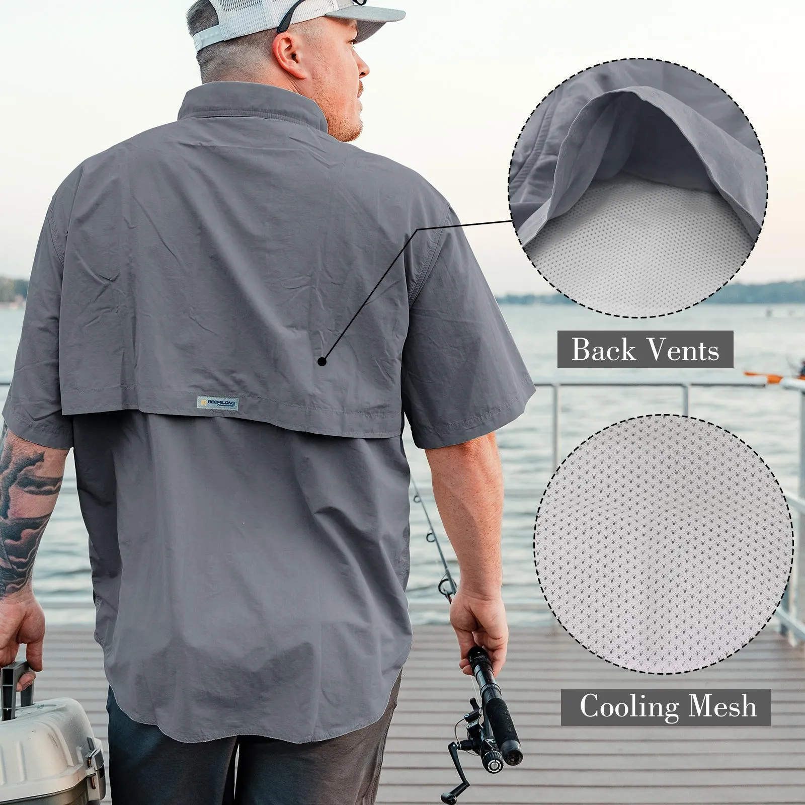 Trudave Men's UPF 50  UV Short Sleeve Hiking Fishing Shirt Quick Dry Cooling Short Sleeve Button Down Shirts Performance Fishing Gear Shirts