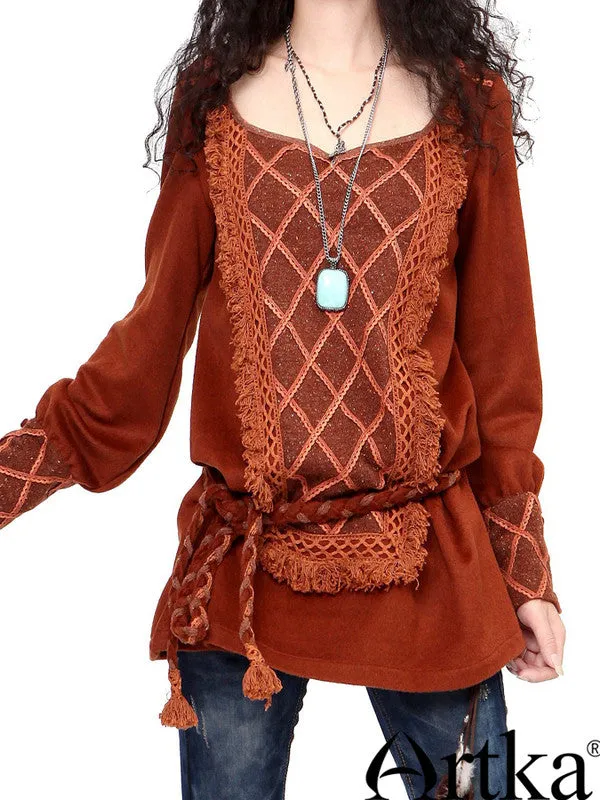 turn around tassel folk top