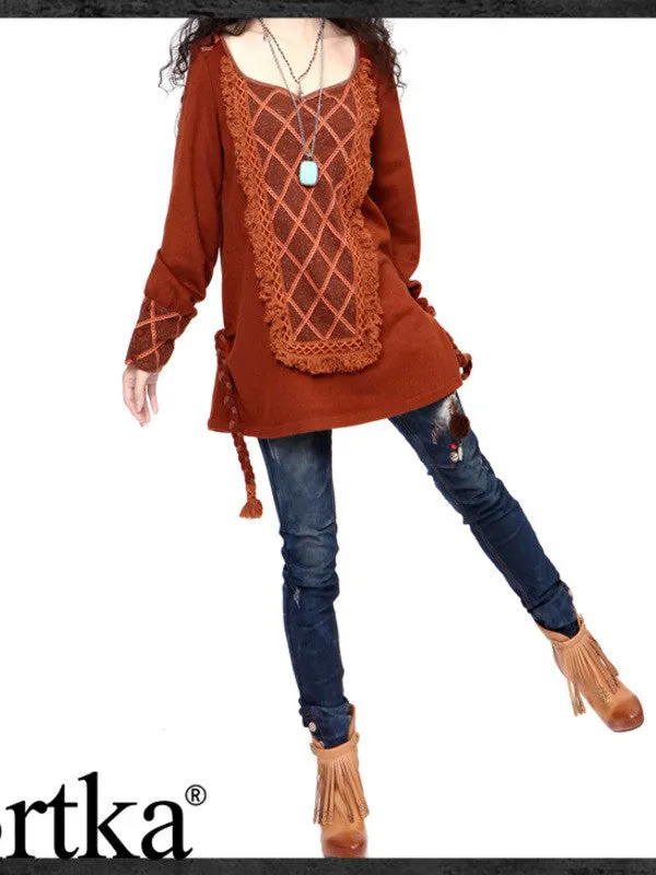 turn around tassel folk top