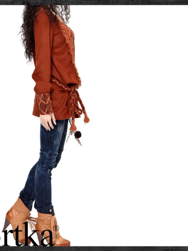 turn around tassel folk top