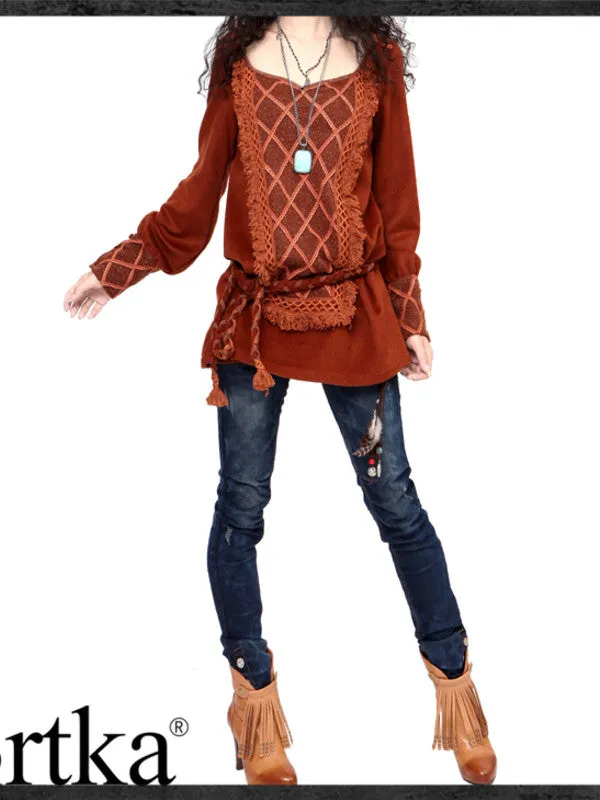 turn around tassel folk top