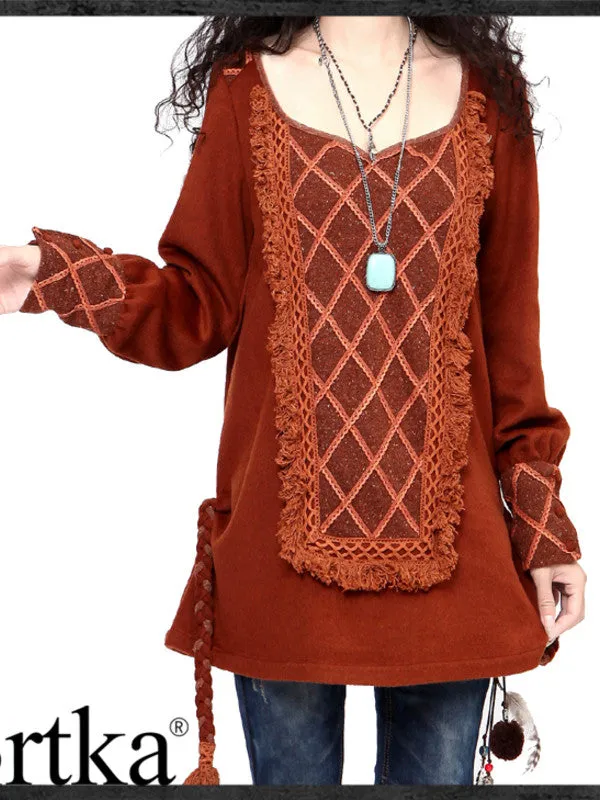 turn around tassel folk top