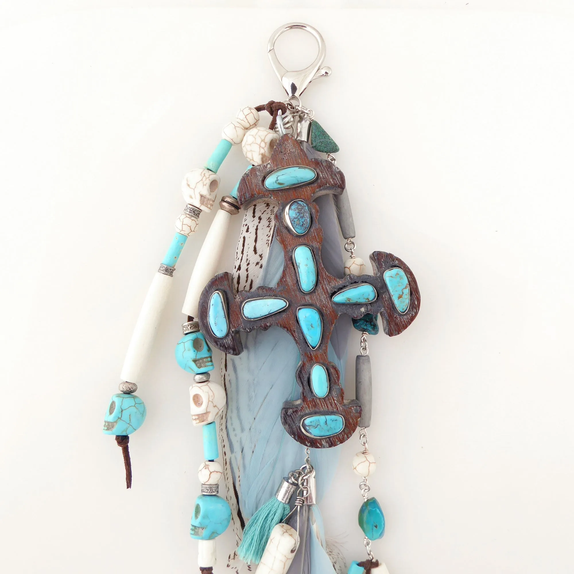 Turquoise wooden cross belt clip
