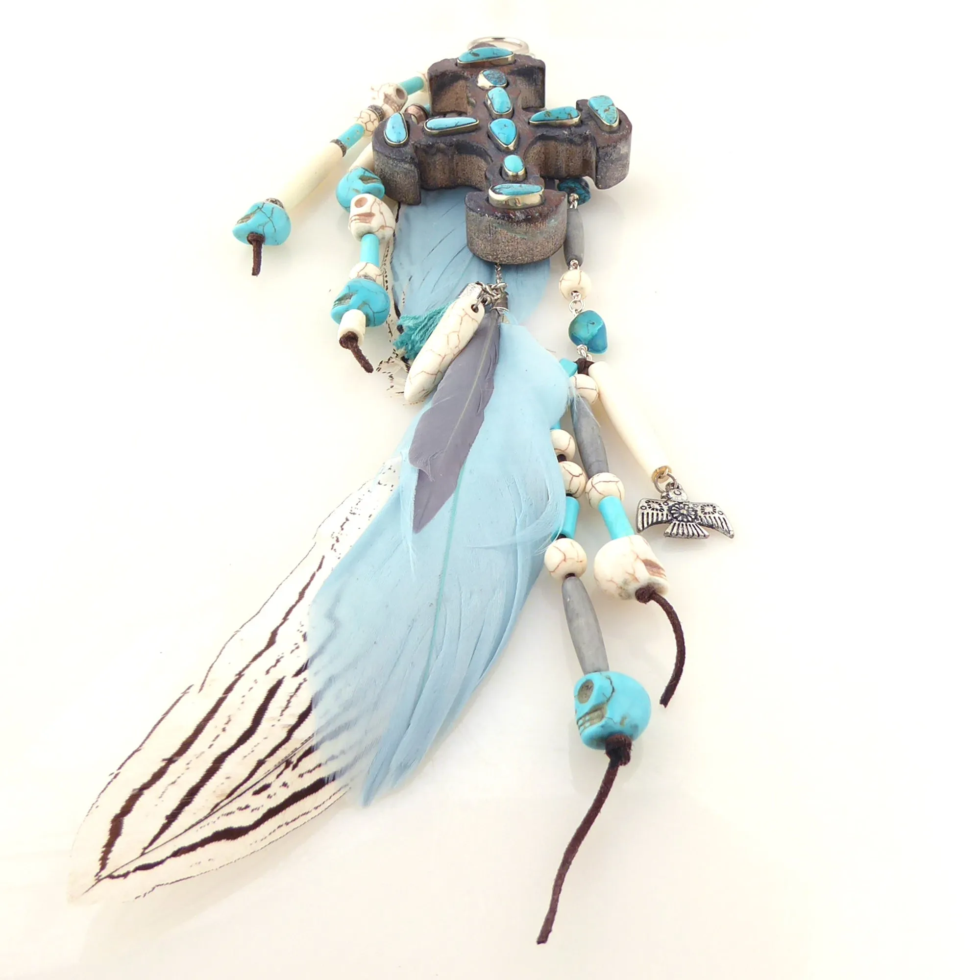 Turquoise wooden cross belt clip