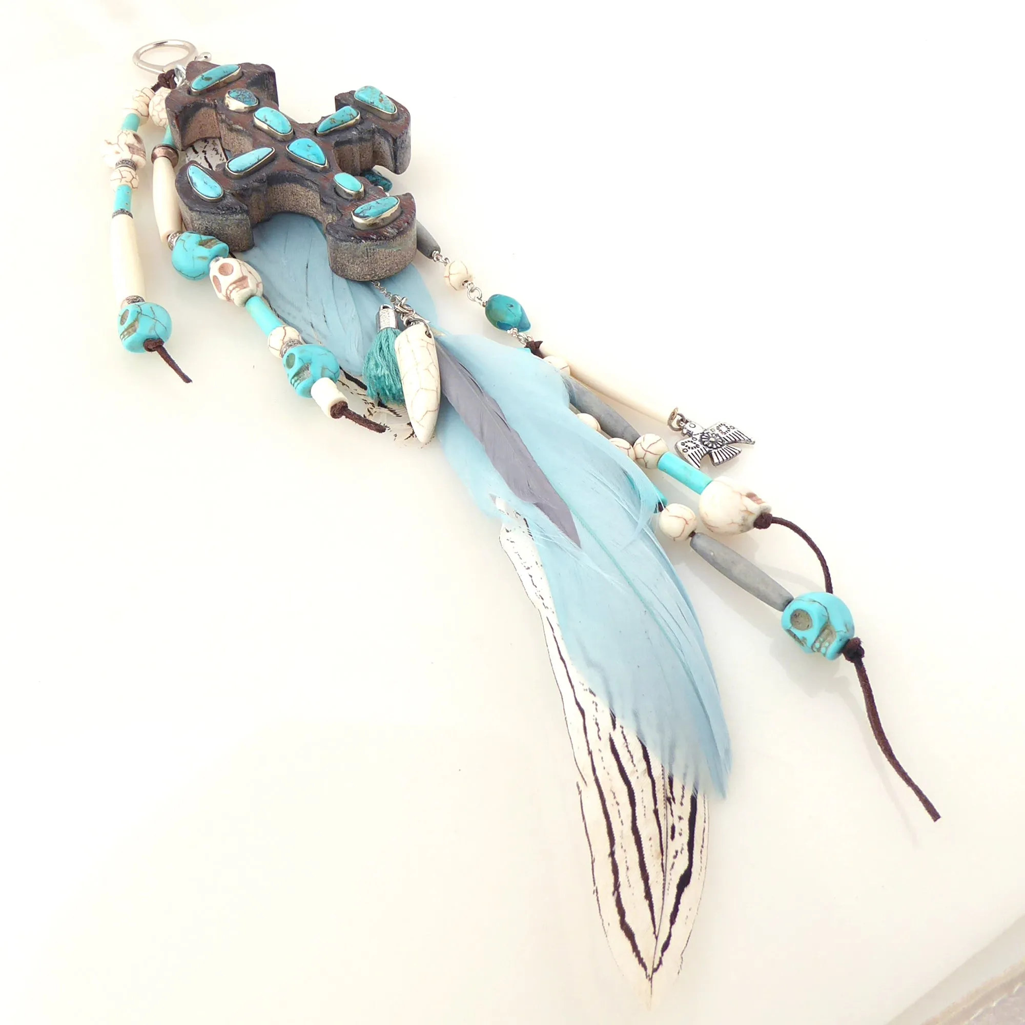 Turquoise wooden cross belt clip