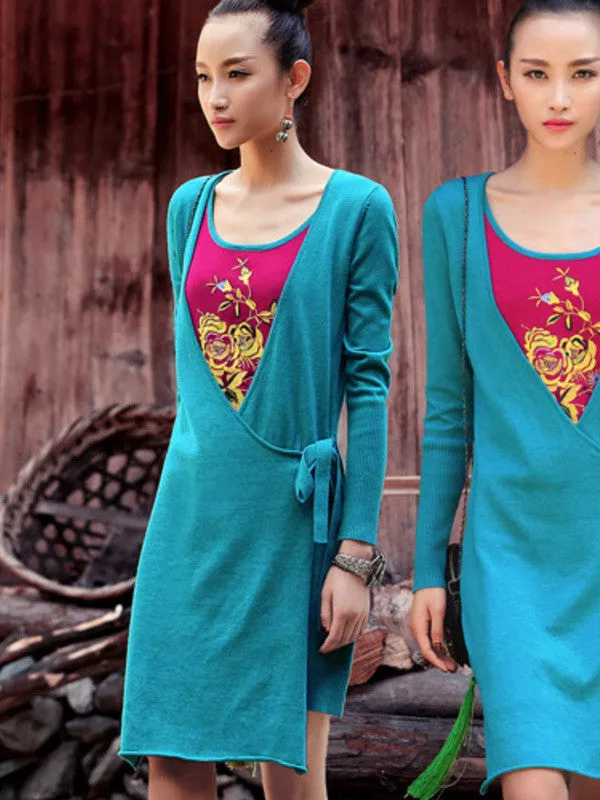 two-piece flap strap embroidered dress