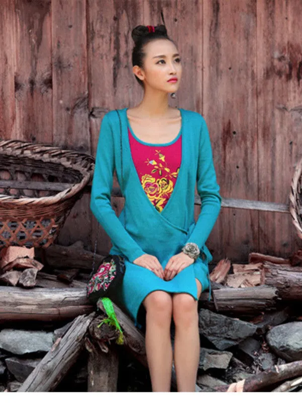 two-piece flap strap embroidered dress