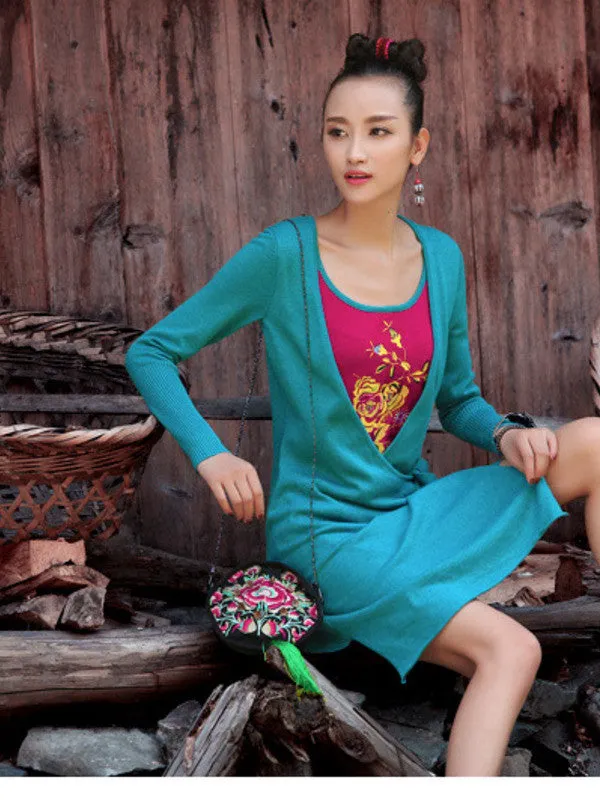 two-piece flap strap embroidered dress