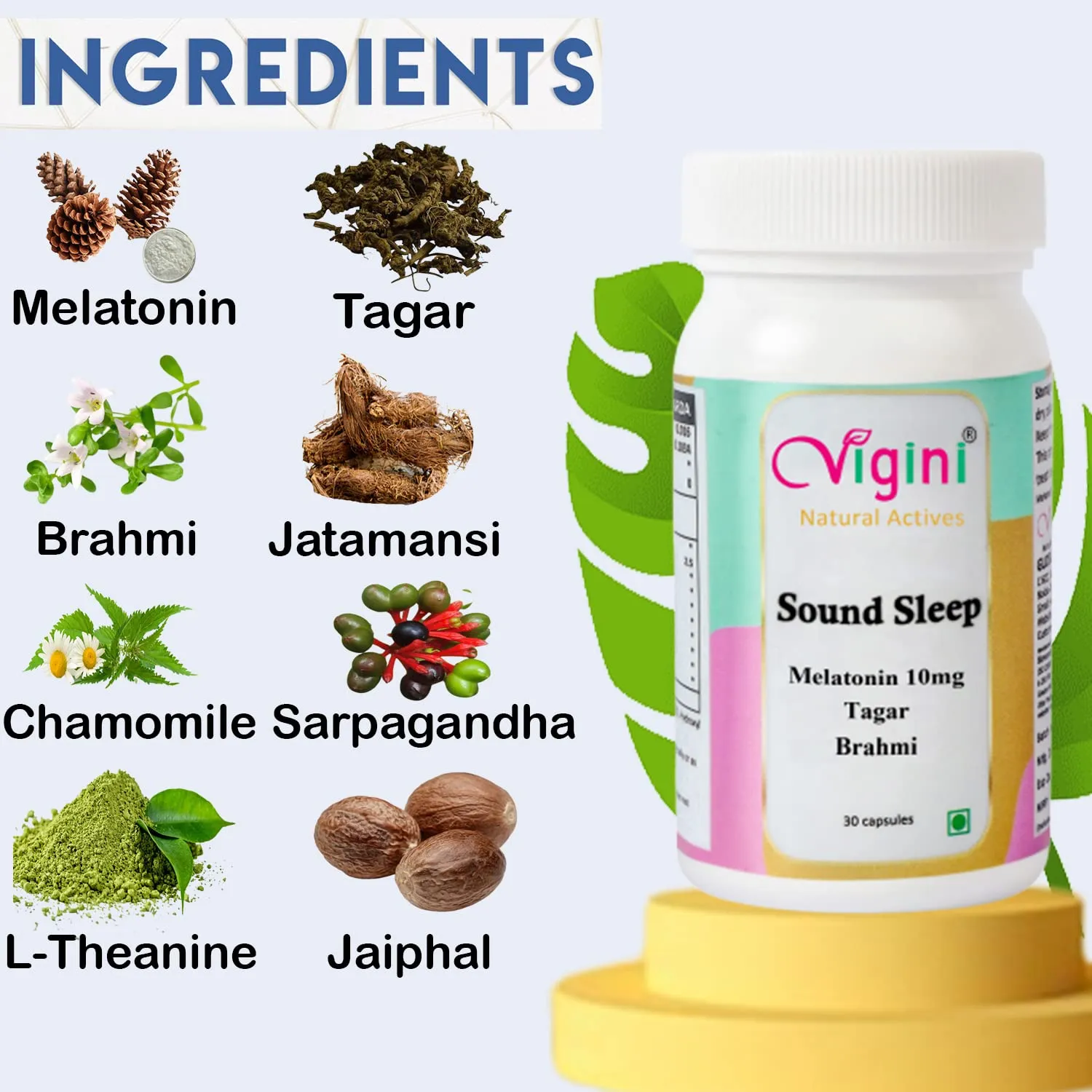 Vigini Sound Sleep Melatonin 10mg Tagar Brahmi Capsule