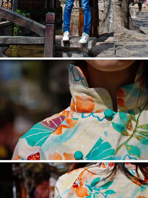 village girl embroidery Mandarin top