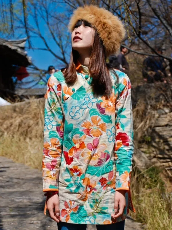 village girl embroidery Mandarin top