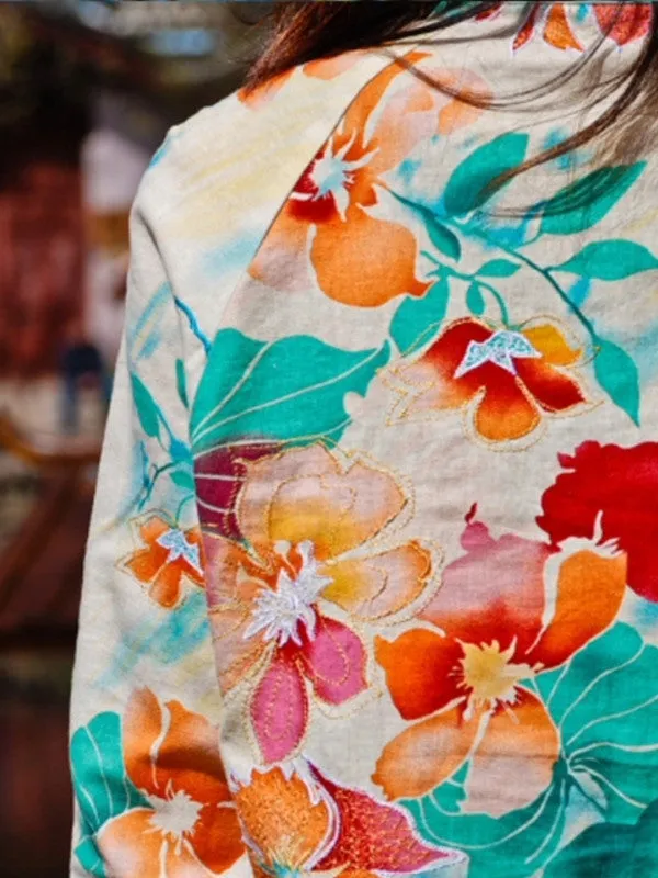 village girl embroidery Mandarin top