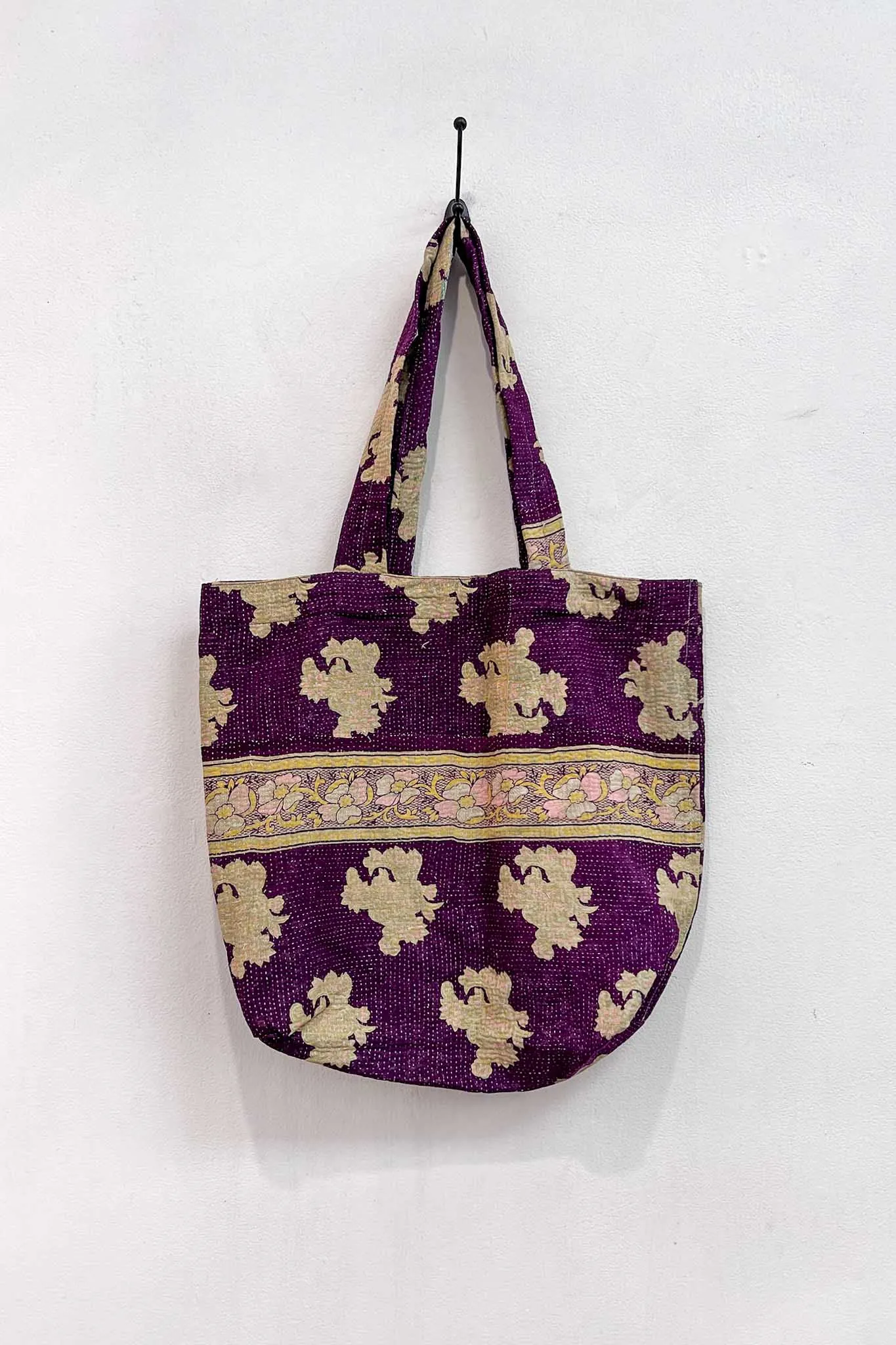 Vintage Kantha Tote - Purple Flower