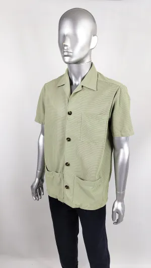 Vintage Mens Green Khaki Mesh Safari Shirt, 1960s