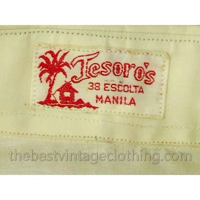 Vintage Mens Manila Shirt 1920s Embroidered Silk Organdy Tesoros