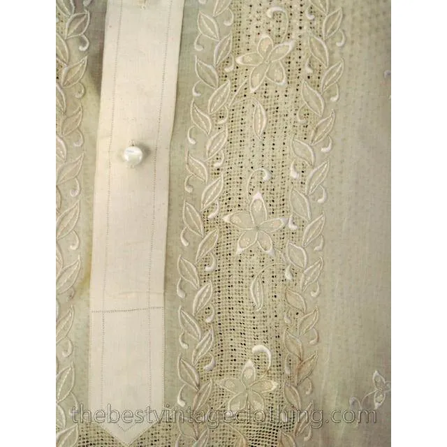 Vintage Mens Manila Shirt 1920s Embroidered Silk Organdy Tesoros