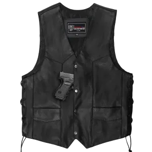 VL922S Vance Leather Men's Economy Leather Lace Side Vest W/ Gun Pocket