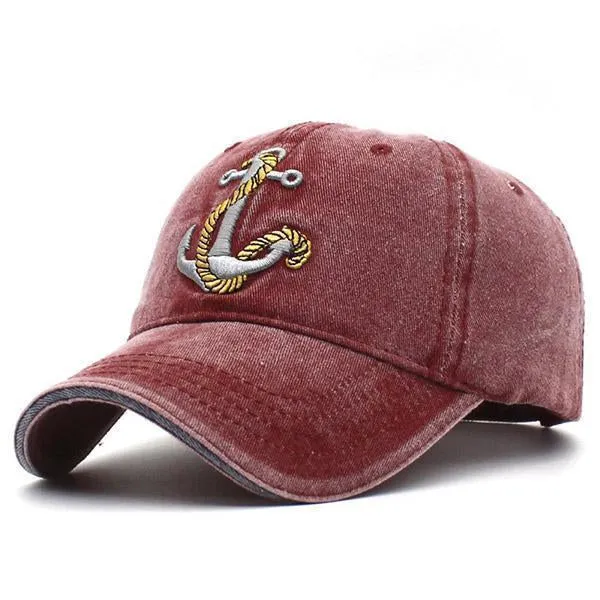 Washed Denim Anchor Embroidered Pattern Sunshade Baseball Cap