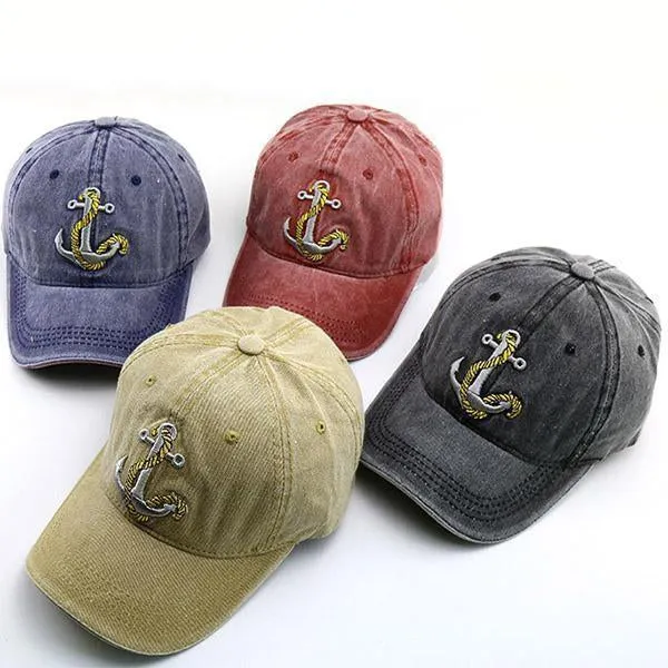 Washed Denim Anchor Embroidered Pattern Sunshade Baseball Cap