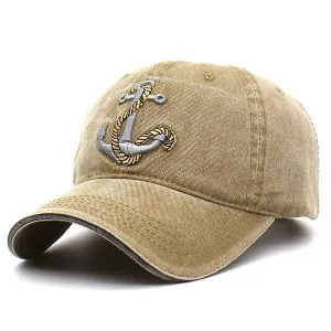 Washed Denim Anchor Embroidered Pattern Sunshade Baseball Cap