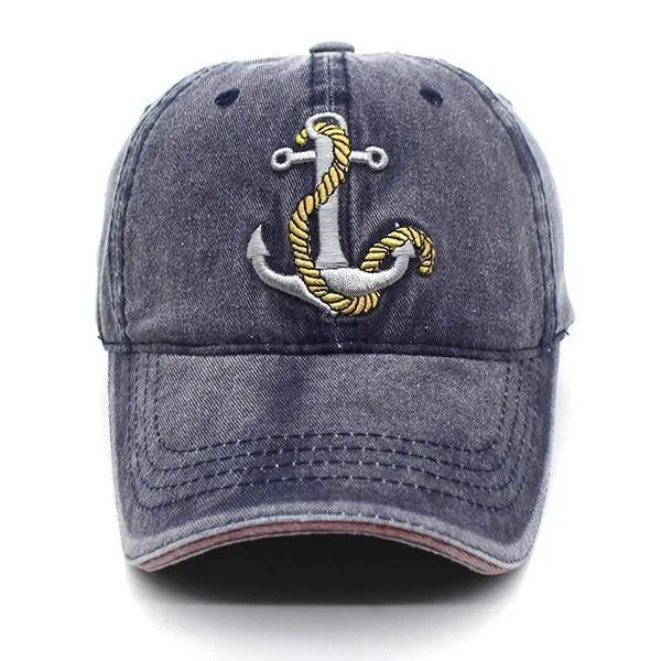 Washed Denim Anchor Embroidered Pattern Sunshade Baseball Cap
