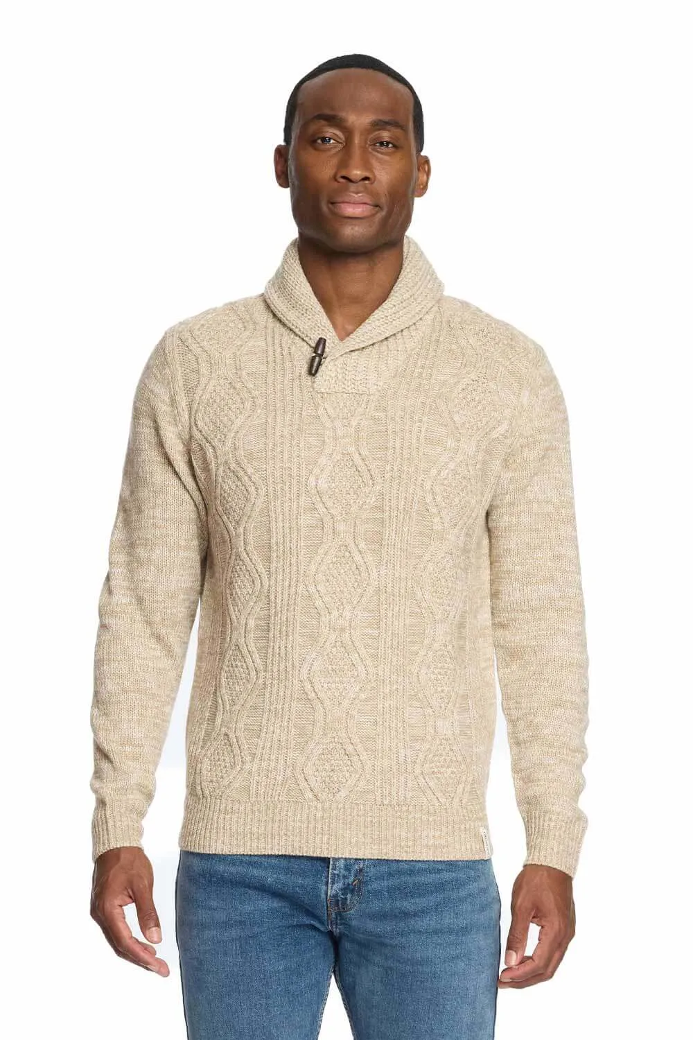 Weatherproof Vintage Cable Knit Fisherman Toggle Sweater for Men in Khaki Heather | F2440157GK-LT KHAKI HEATHER