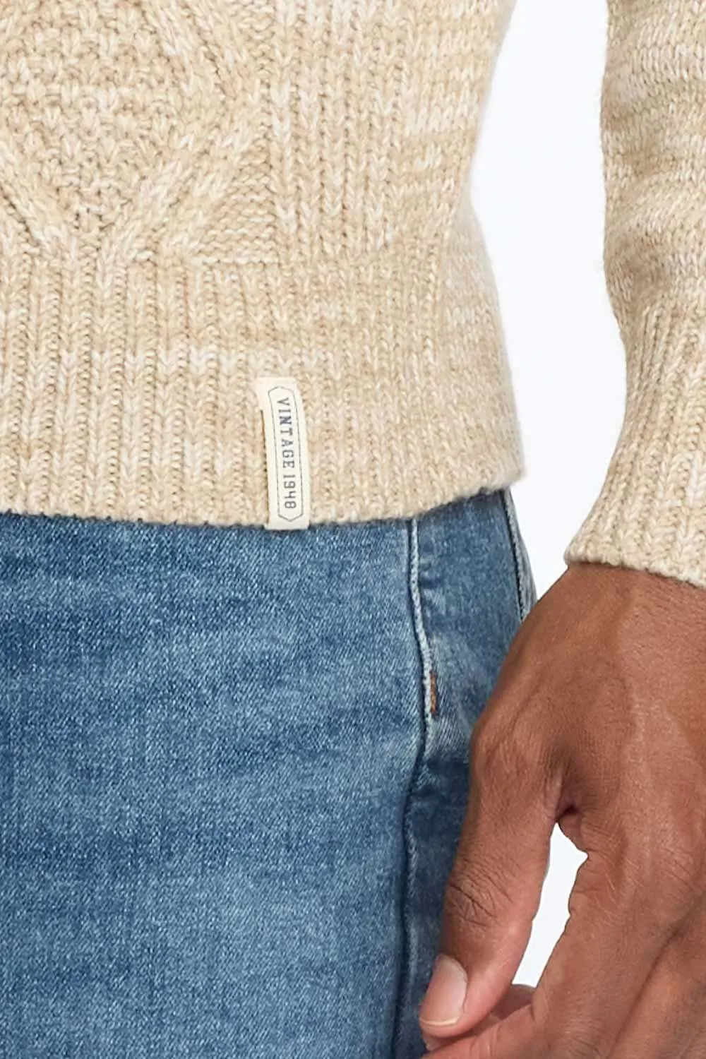 Weatherproof Vintage Cable Knit Fisherman Toggle Sweater for Men in Khaki Heather | F2440157GK-LT KHAKI HEATHER