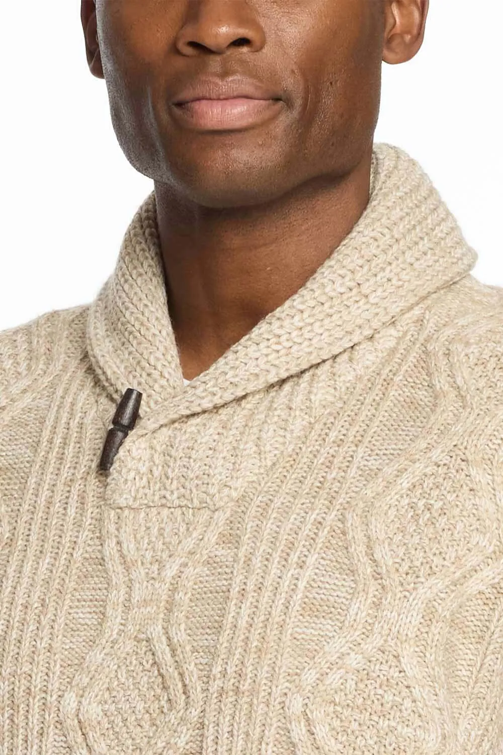 Weatherproof Vintage Cable Knit Fisherman Toggle Sweater for Men in Khaki Heather | F2440157GK-LT KHAKI HEATHER