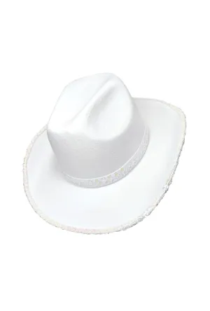 White Cowboy Hat with Sequin Trim