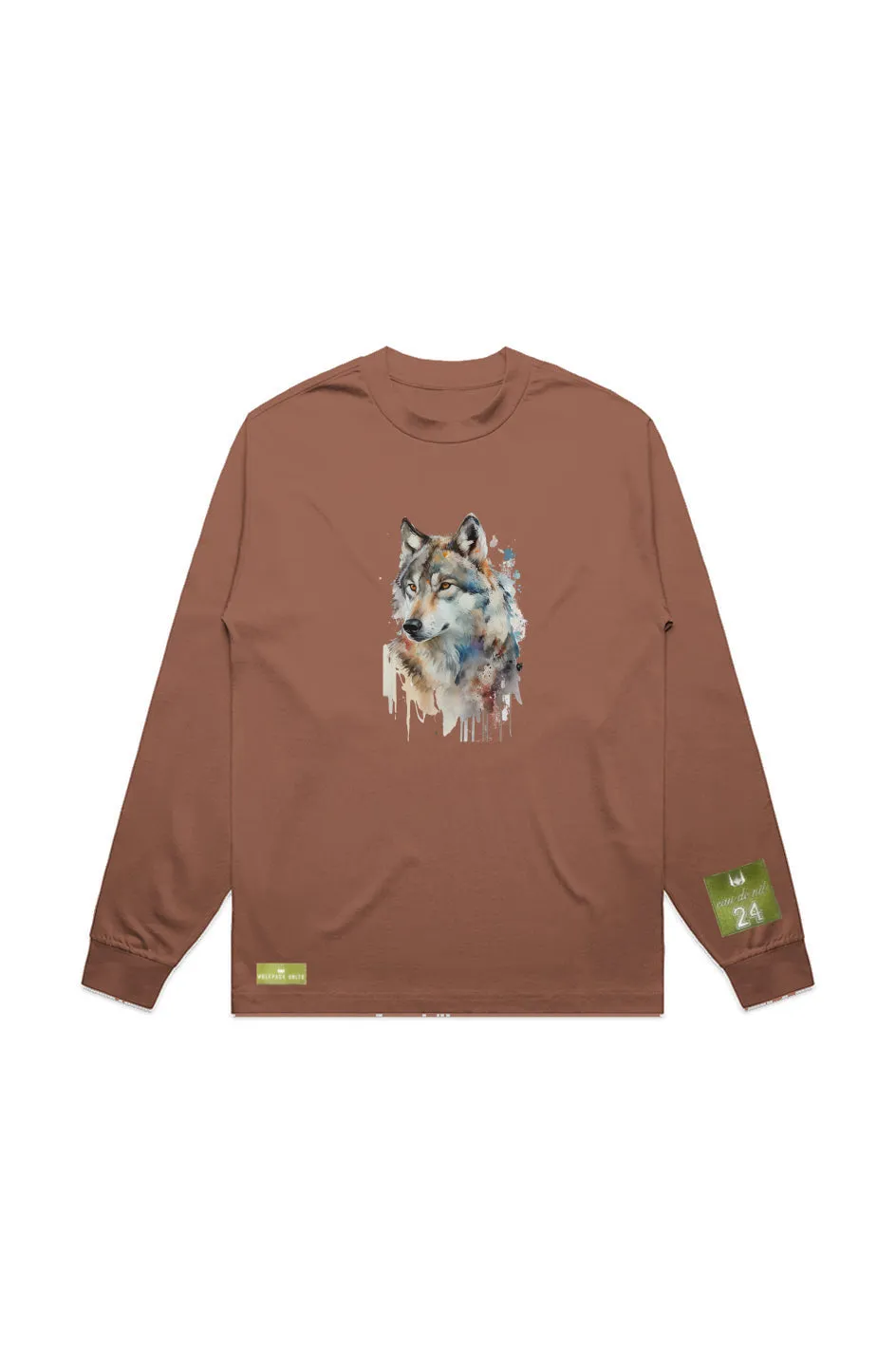 WOLFPACK UNLTD L/S GRAPHIC TEE | BLOOD ORANGE MOON | CLAY BROWN