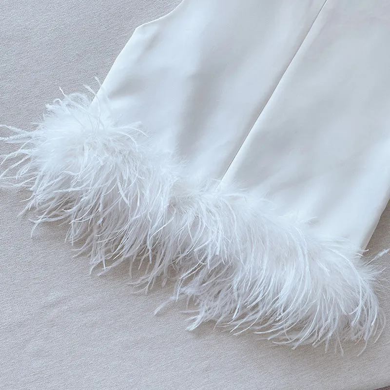 Women's Ostrich Feather Top Fur Trim Tassel Vest Sleeveless Waistcoat Summer T-shirt