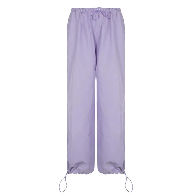 Women's Pants Capris Baggy Cargo Parachute Pants Y2k Jogger Trousers Brown Wide Leg Retro Old School Hip Hop Adjustable Button For Ladies Women Fall 220916