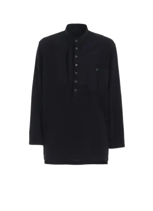 WOVEN AND JERSEY COMBINATIONS STAND COLLAR HENLEY NECK PULLOVER