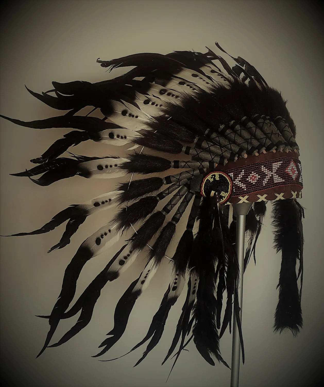 X13 Indian Headdress Double Feather black and white / warbonnet double feather (30 inch / 75 cm)