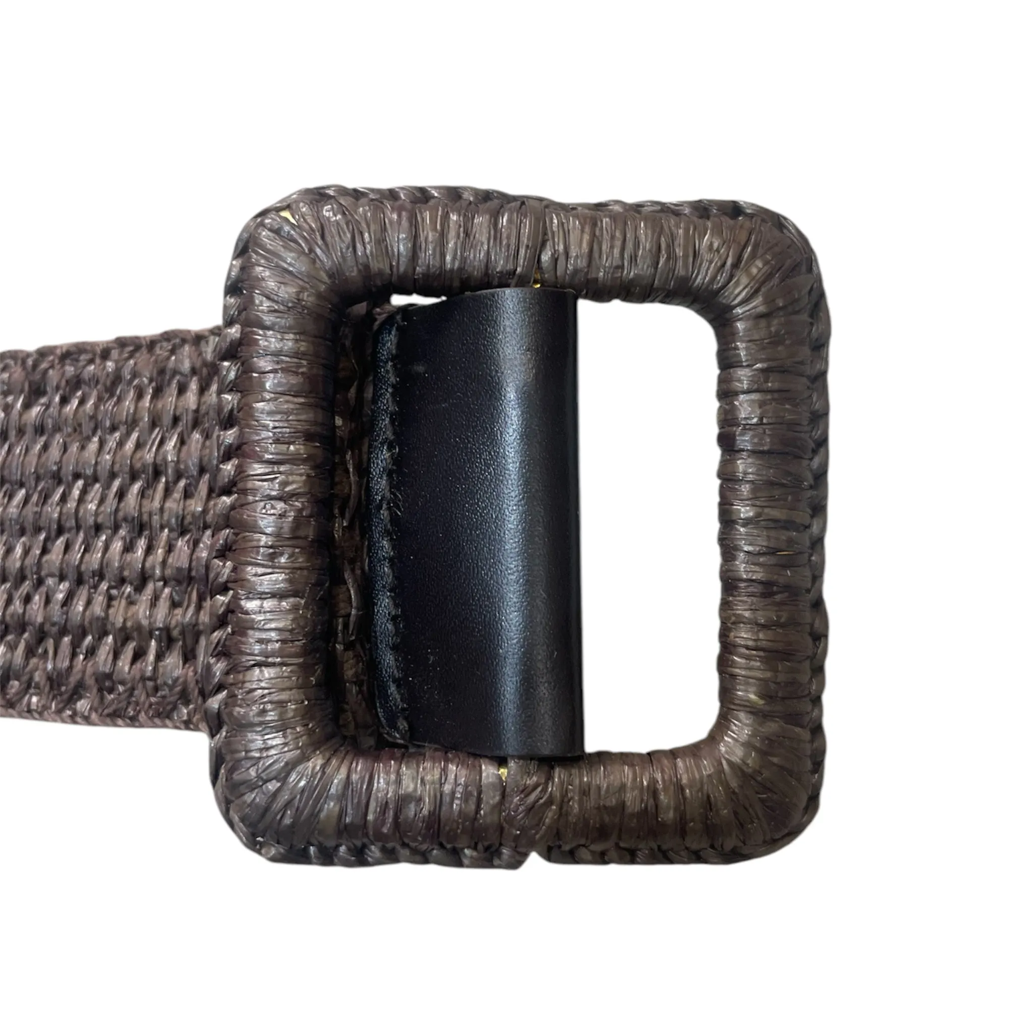 Yves Saint Laurent Rive Gauche 1990's Brown Woven Raffia Square Buckle Safari Belt