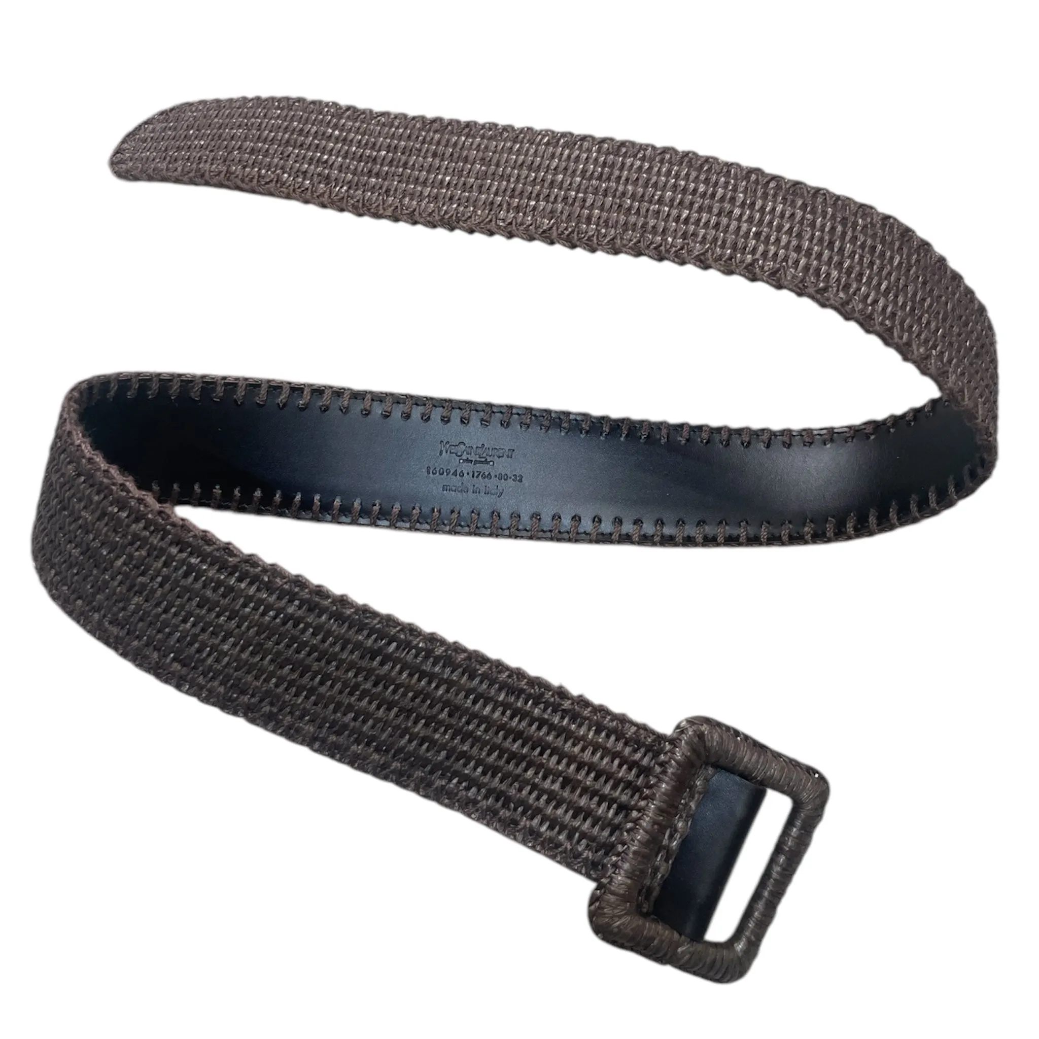 Yves Saint Laurent Rive Gauche 1990's Brown Woven Raffia Square Buckle Safari Belt